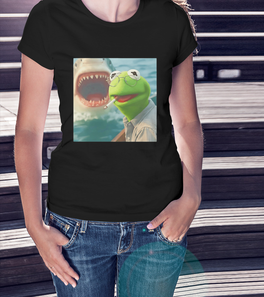 Kermit Smoking With Jaws Shark Movie T-Shirt
