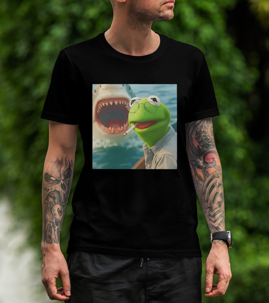 Kermit Smoking With Jaws Shark Movie T-Shirt
