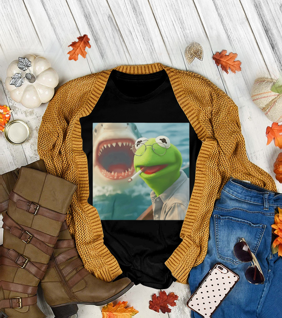 Kermit Smoking with Jaws Shark Movie T-Shirt