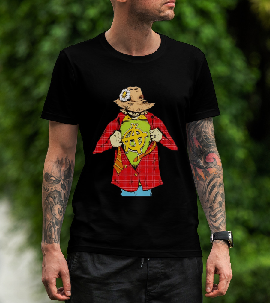 Scarecrow Anarchy Symbol With Plaid Jacket And Straw Hat T-Shirt