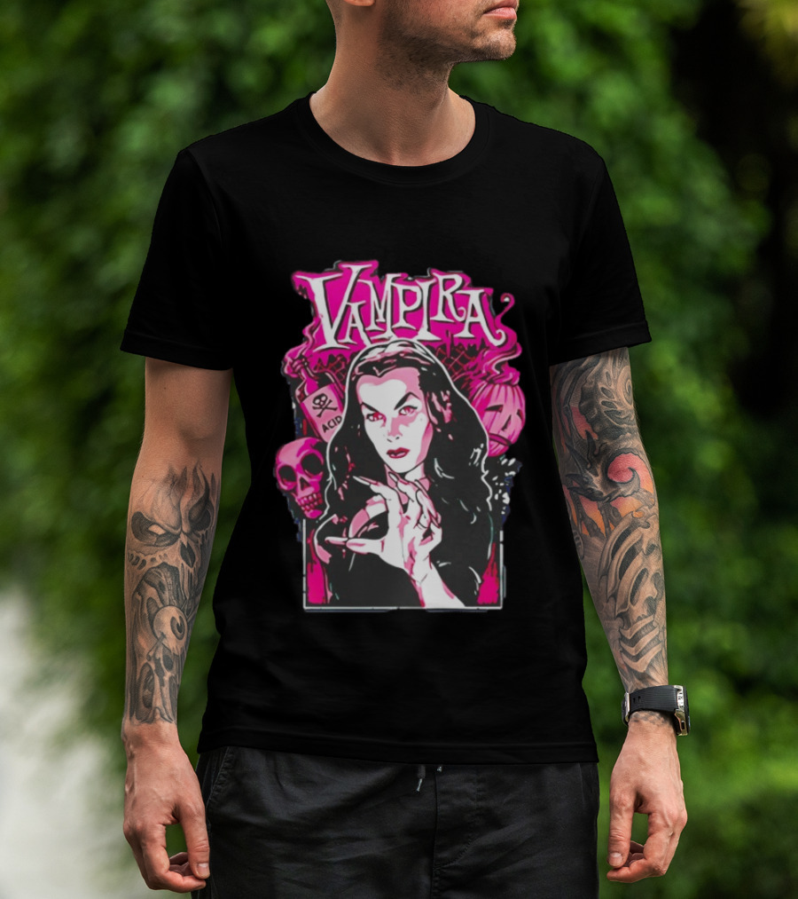 Vampira Gothic Skull And Acid Horror Iconic Midnight Ramble T-Shirt