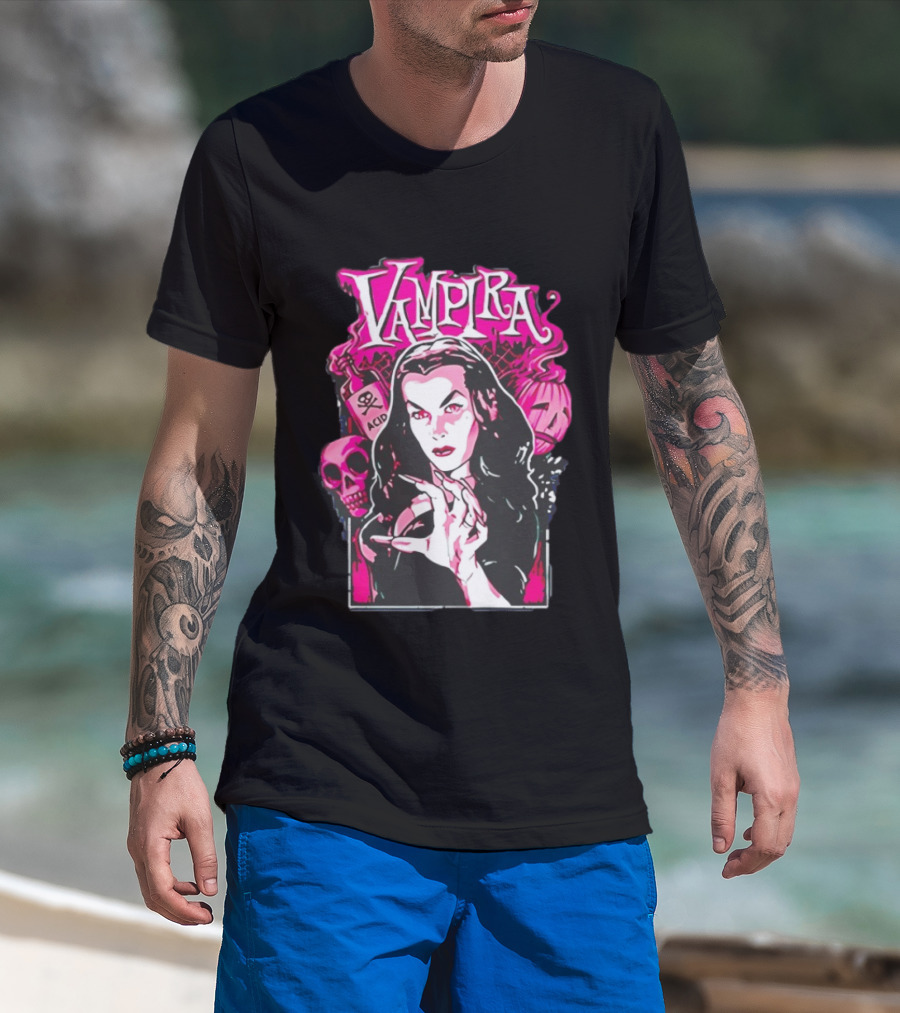 Vampira Gothic Skull And Acid Horror Iconic Midnight Ramble T-Shirt