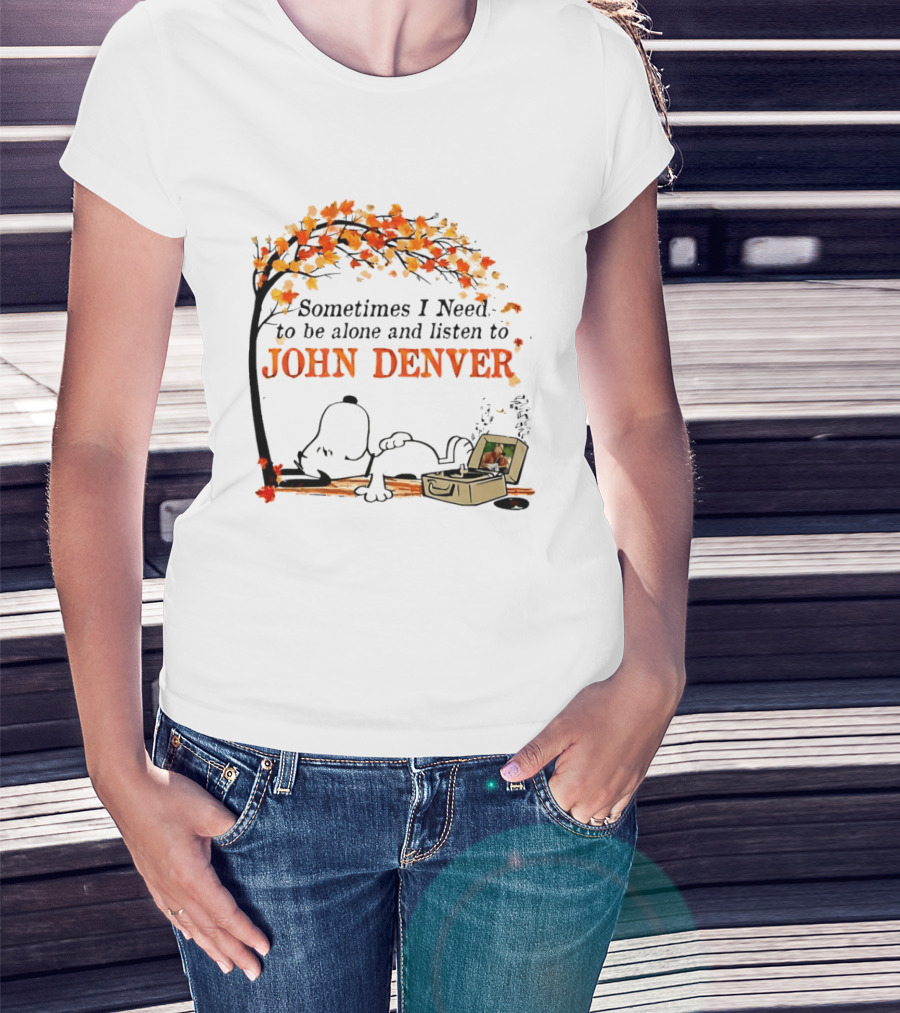 Peanuts Snoopy Sometimes I Need To Be Alone And Listen To John Denver Autumn Tree Scene T-Shirt