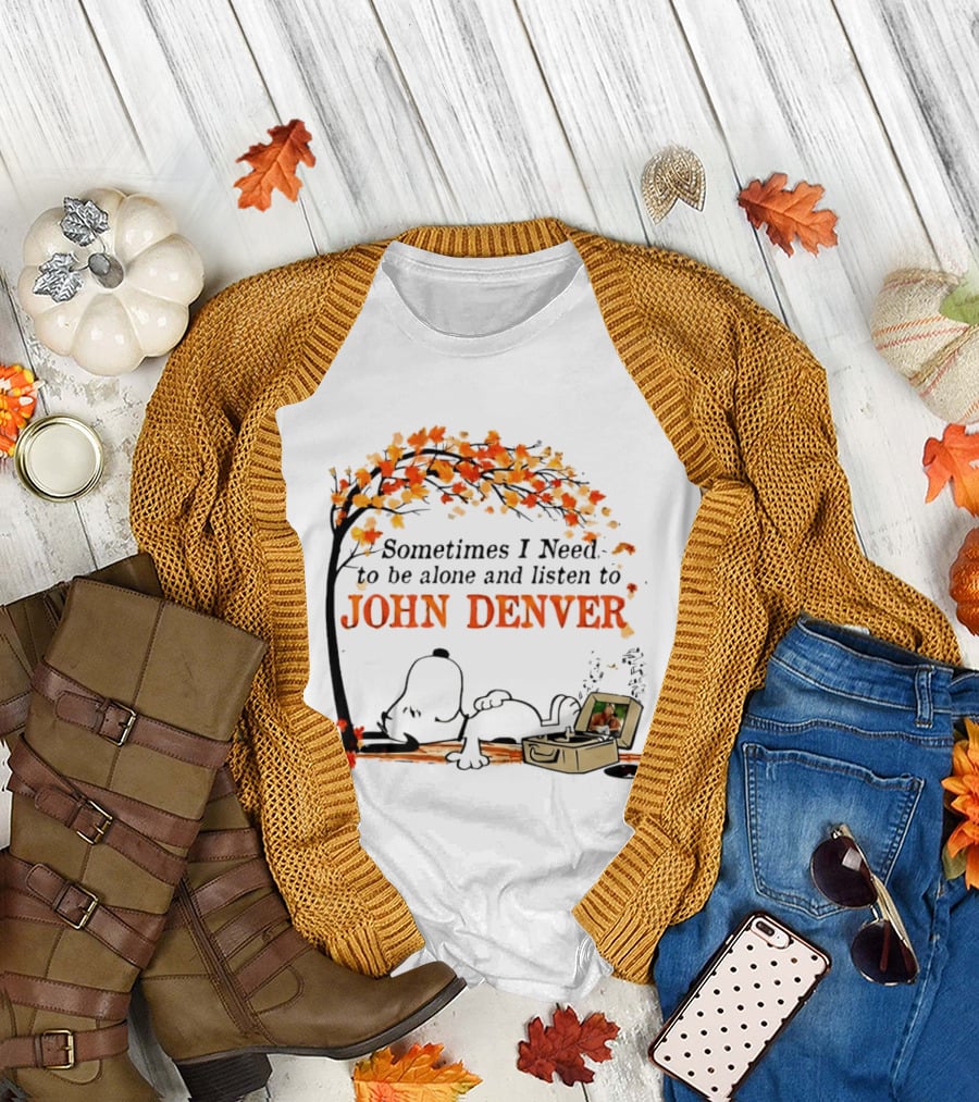 Peanuts Snoopy Sometimes I Need to Be Alone and Listen to John Denver Autumn Tree Scene T-Shirt