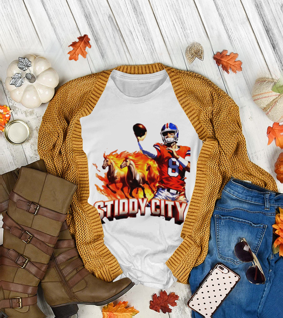 Denver Broncos Stiddy City Quarterback And Horses In Flames T-Shirt