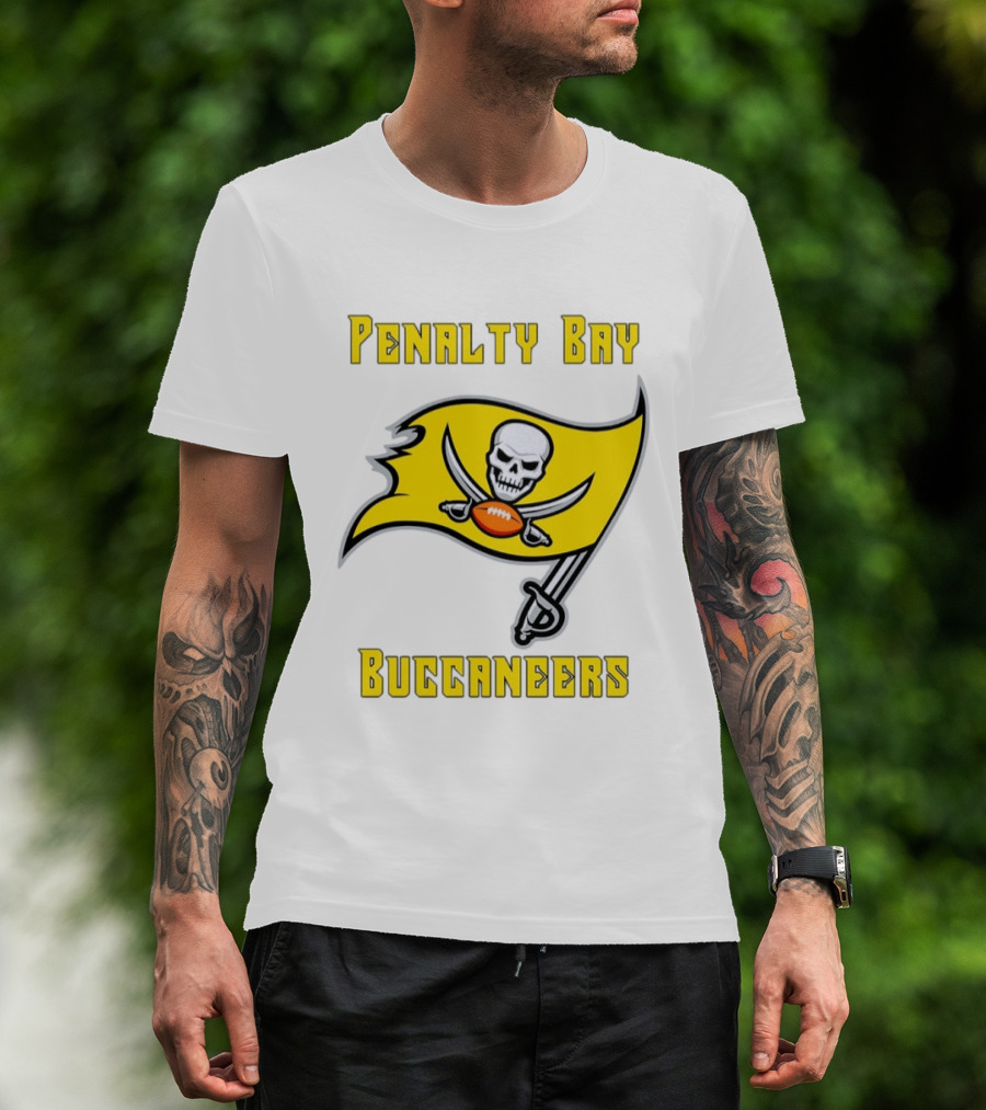 Penalty Bay Buccaneers Yellow Flag Football Skull Swords T-Shirt