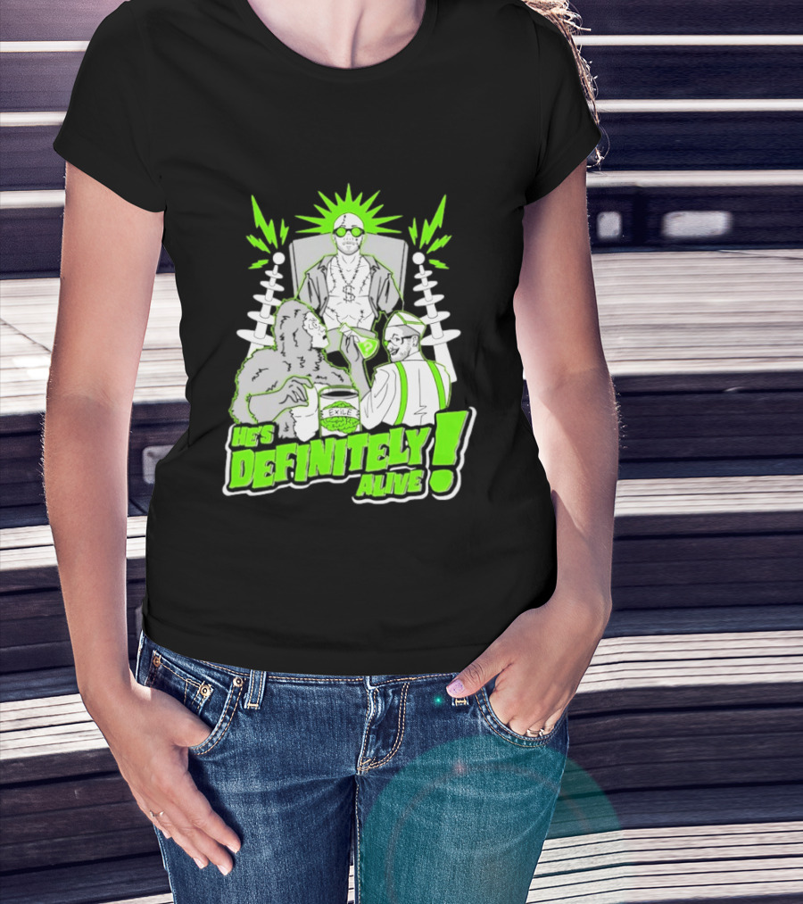 He's Definitely Alive Exile Bright Green Highlights Gorilla And Scientist T-Shirt