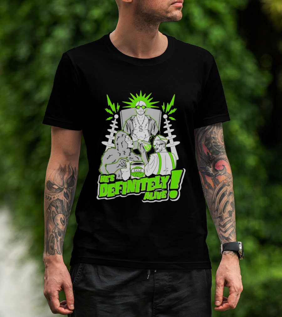 He's Definitely Alive Exile Bright Green Highlights Gorilla And Scientist T-Shirt