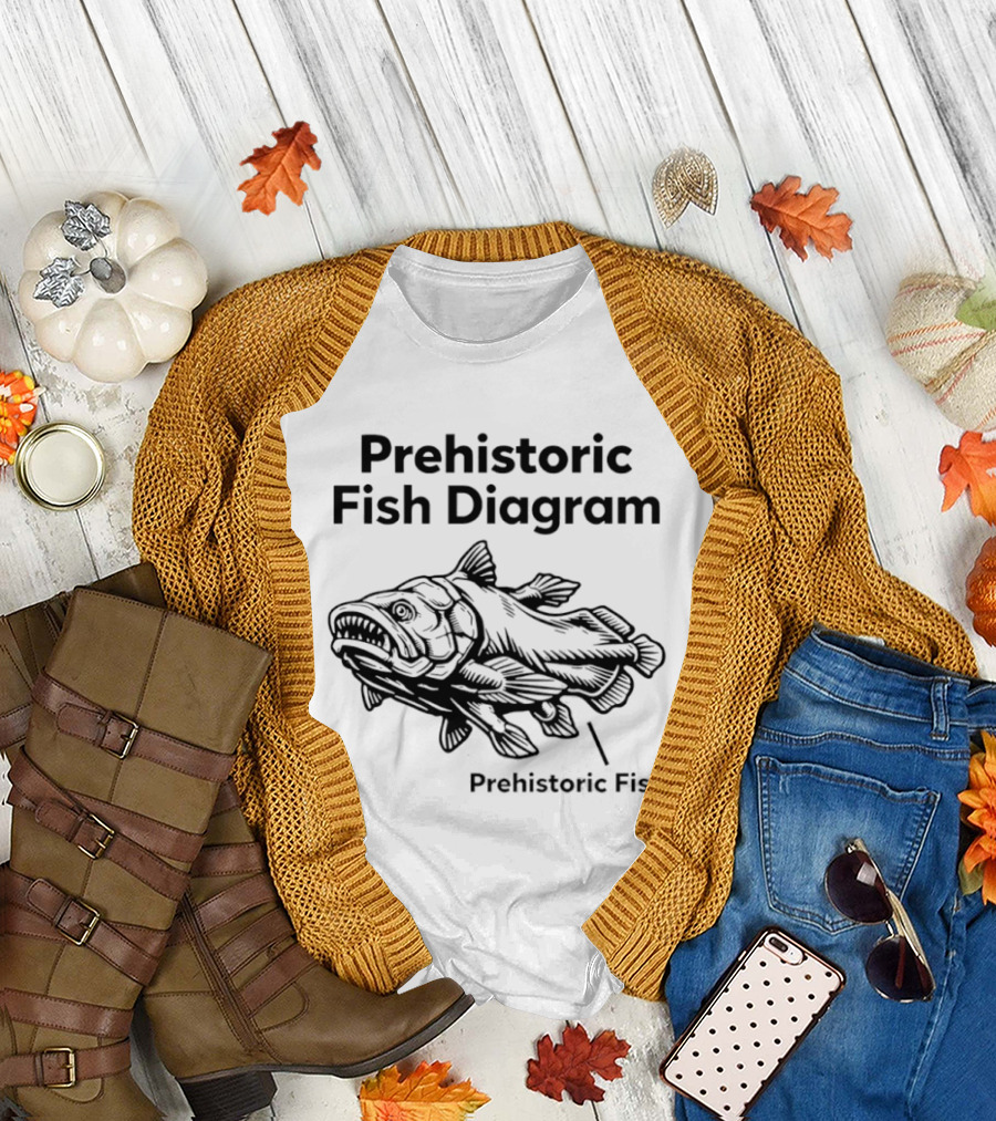 Prehistoric Fish Diagram Coelacanth Creature T-Shirt
