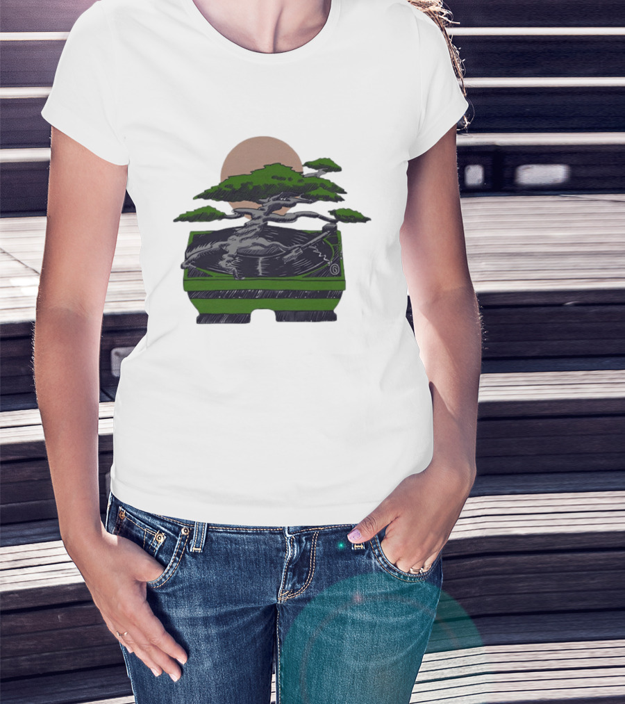 Zach Dempsey Bonsai Record Turntable Moon T-Shirt
