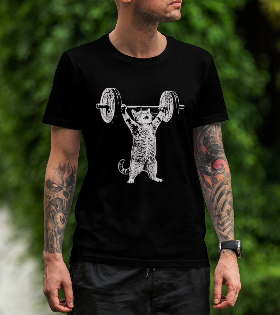 Cat Shoulder Overhead Press Weightlifting Feline Lifting Barbell T-Shirt
