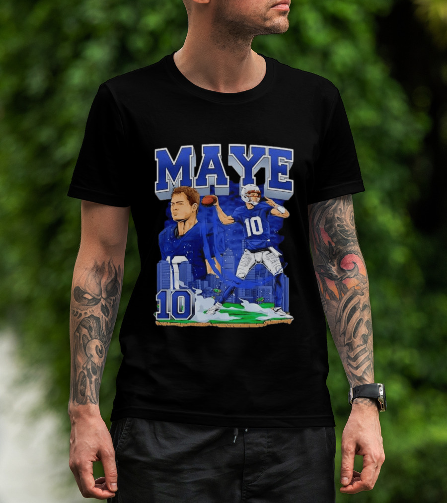 Maye Number 10 Quarterback Football Player City Skyline T-Shirt