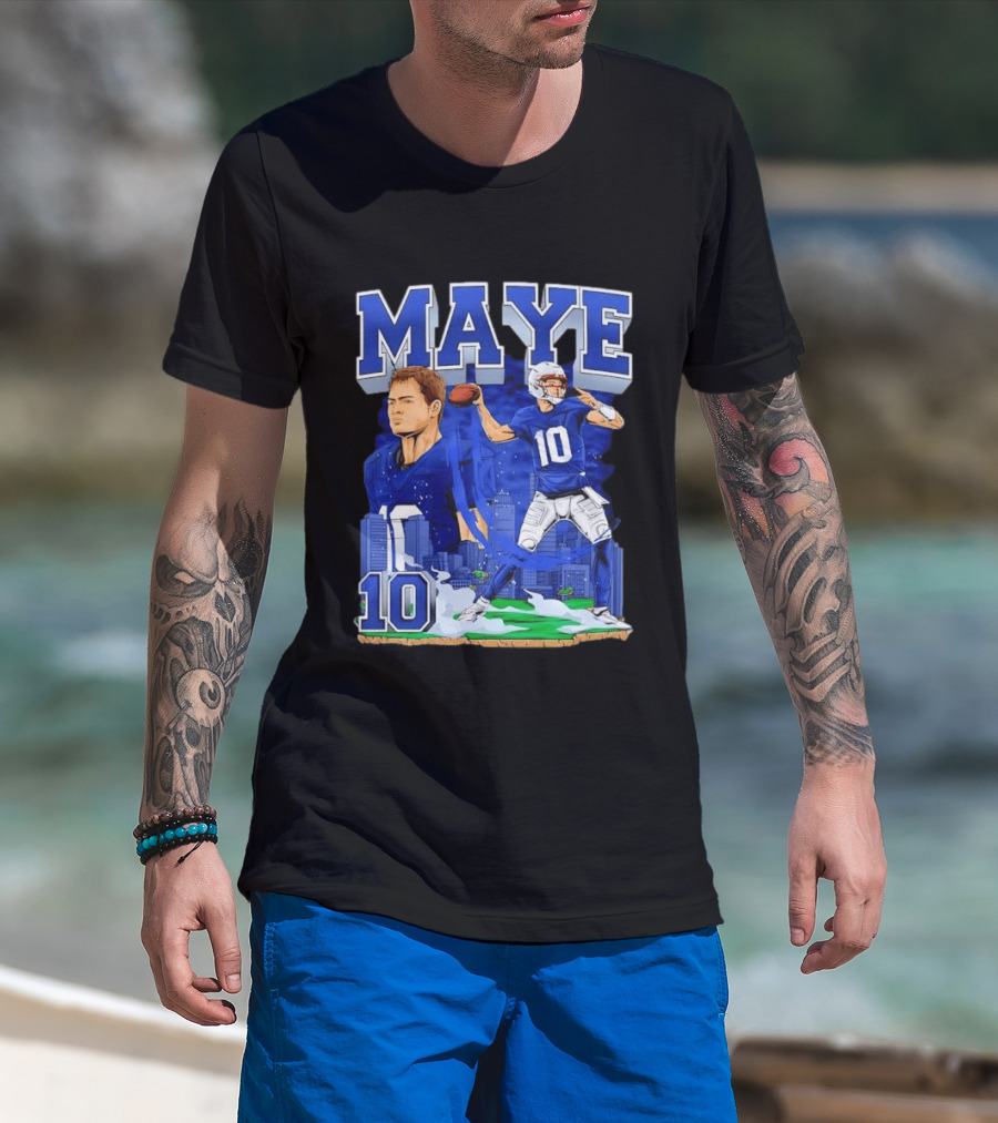 Maye Number 10 Quarterback Football Player City Skyline T-Shirt