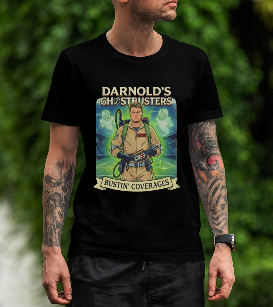 Darnold's Ghostbusters Bustin' Coverages Paranormal NFL Football Action T-Shirt