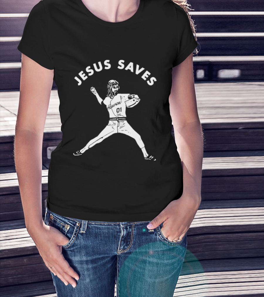 Jesus Saves 01 Baseball Pitcher Heavenly Religious Message T-Shirt