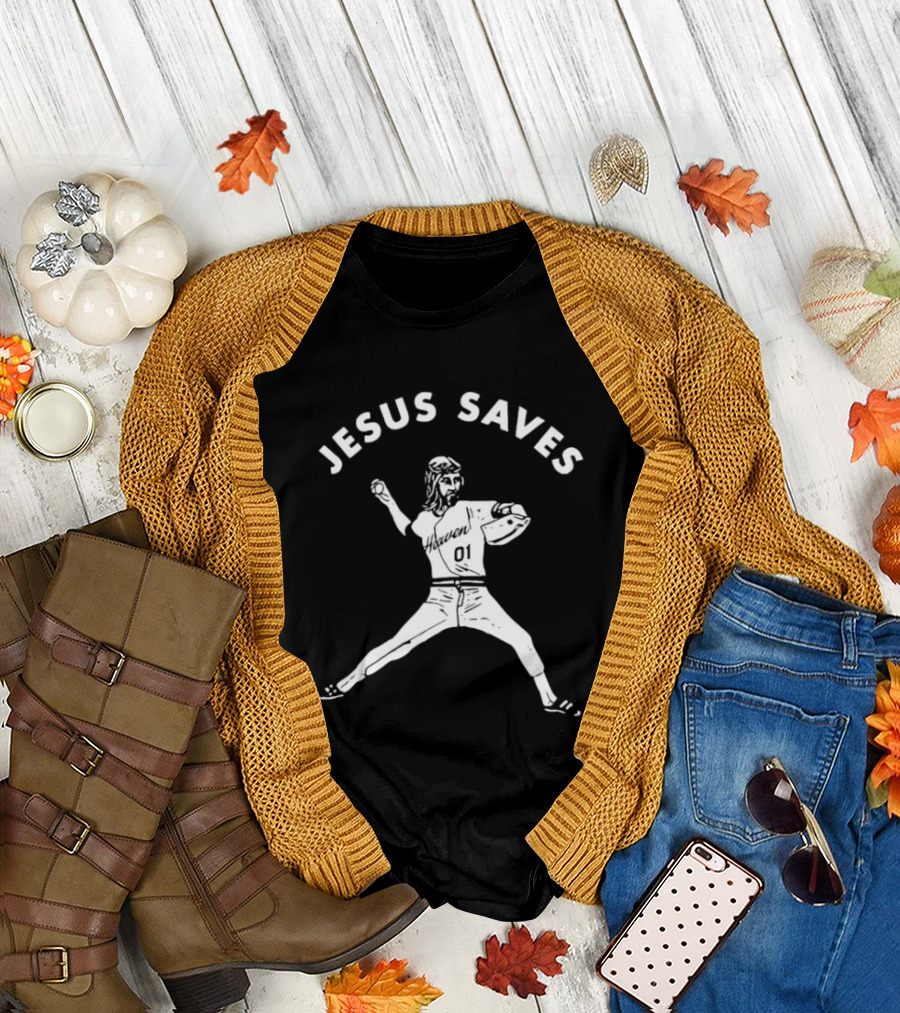 Jesus Saves 01 Baseball Pitcher Heavenly Religious Message T-Shirt