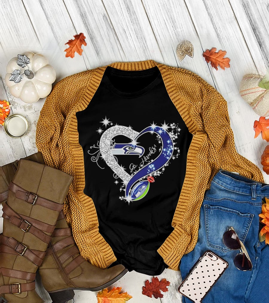 Seattle Seahawks Go Hawks Heart Stars Football Fan Love T-Shirt