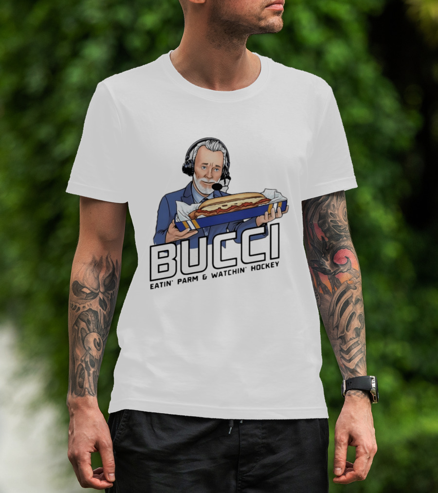 BUCCI Eatin' Parm And In' Hockey With Headset And Sub Sandwich T-Shirt