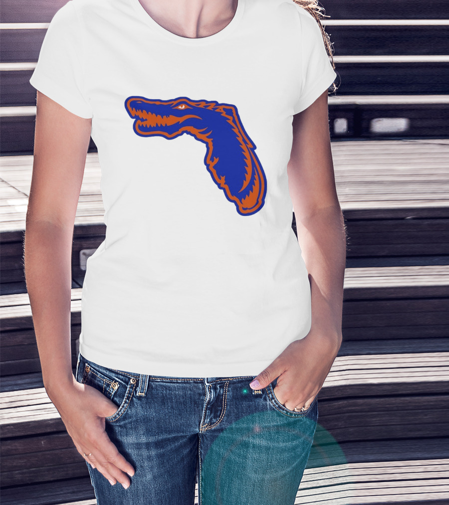 Florida Gators State Shape Blue Orange Gator Map T-Shirt
