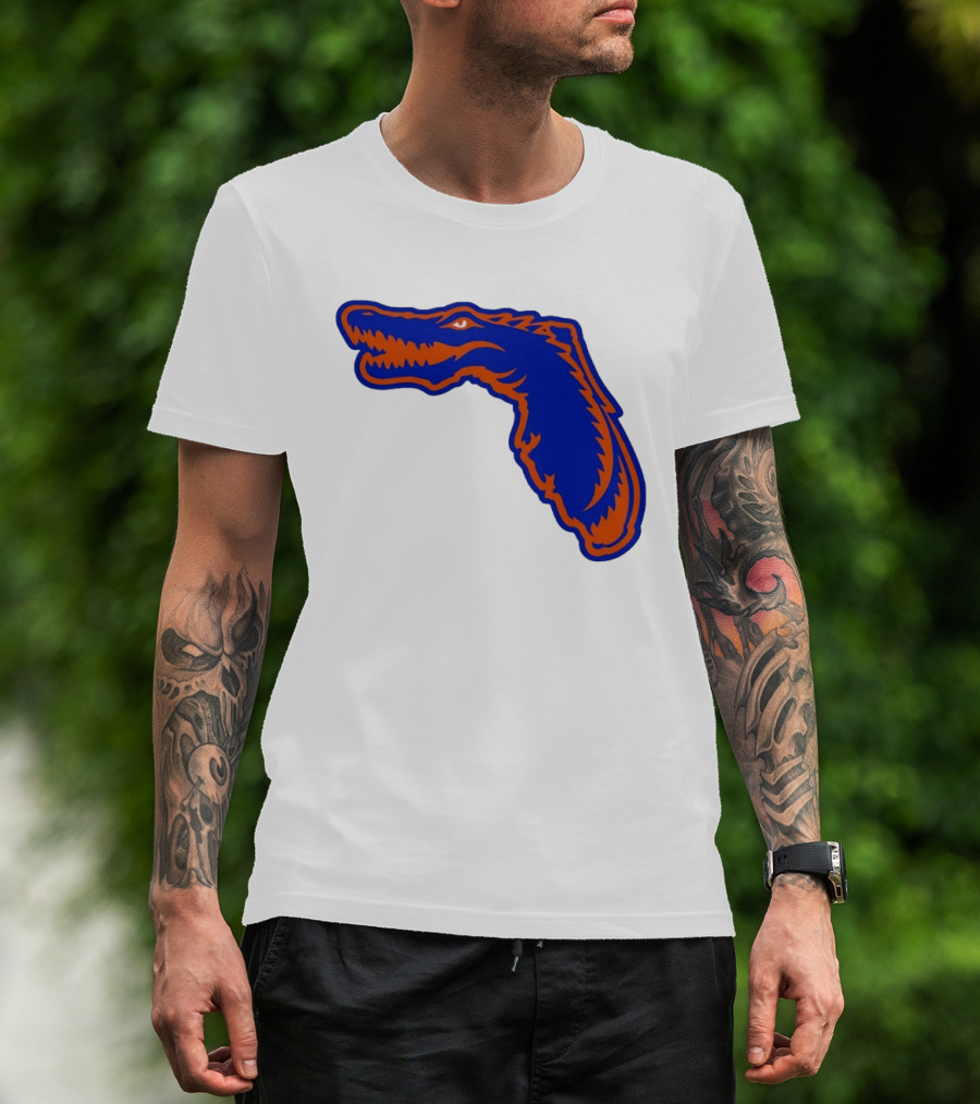 Florida Gators State Shape Blue Orange Gator Map T-Shirt