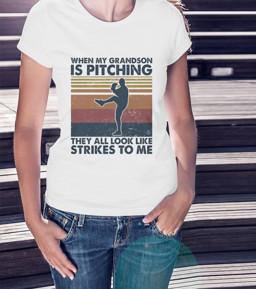 Grandson Pitching Baseball Strikes T-Shirt