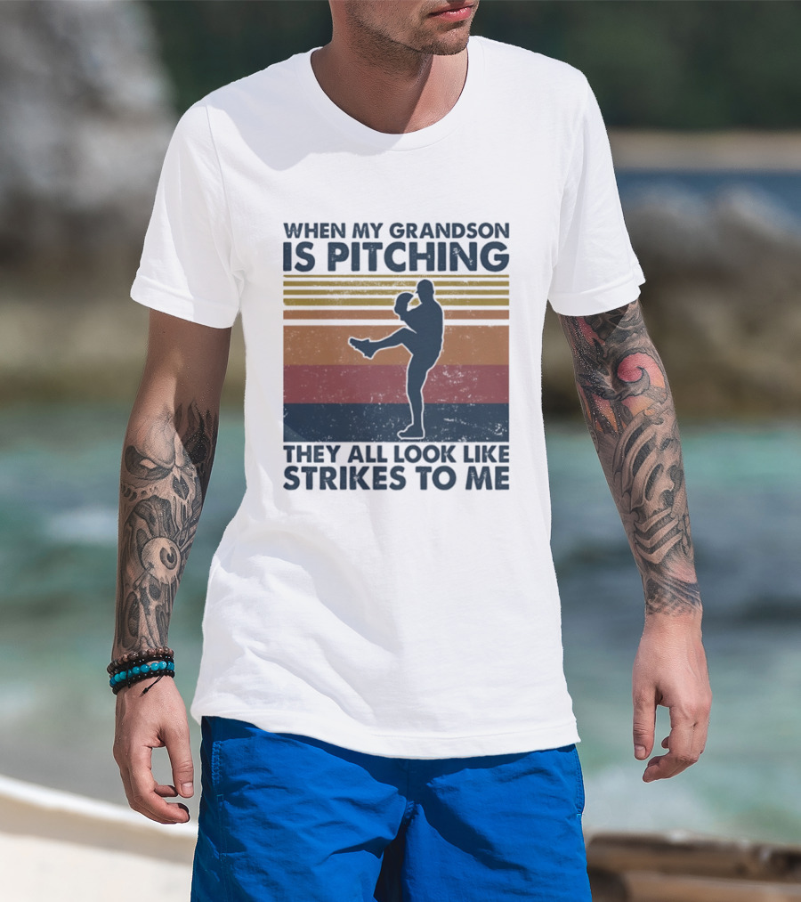 Grandson Pitching Baseball Strikes T-Shirt