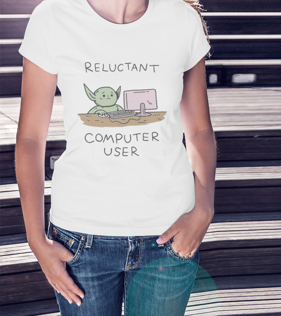 Reluctant Computer User Alien Creature At Desk T-Shirt