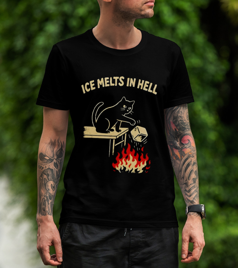 Ice Melts In Hell Cat With Fire And Ice Cube T-Shirt