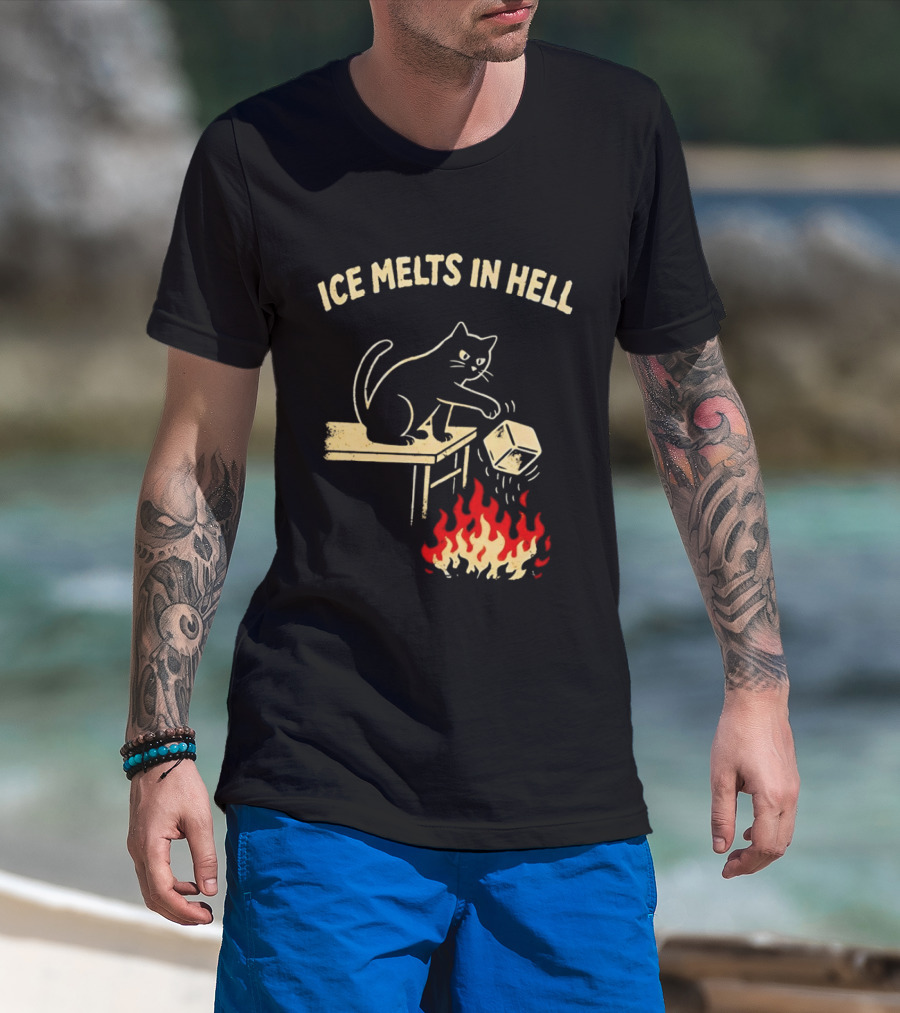 Ice Melts In Hell Cat With Fire And Ice Cube T-Shirt