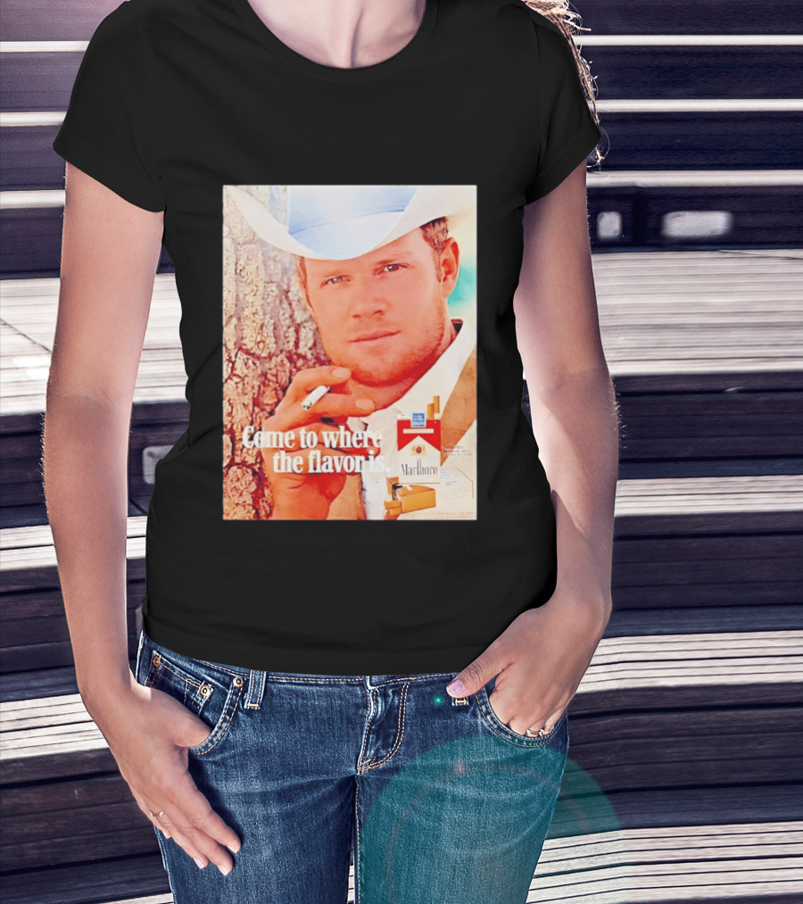 Come To Where The Flavor Is Marlboro Man Cowboy White Hat Cigarette T-Shirt