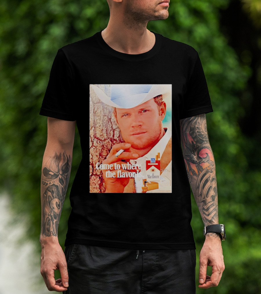 Come To Where The Flavor Is Marlboro Man Cowboy White Hat Cigarette T-Shirt