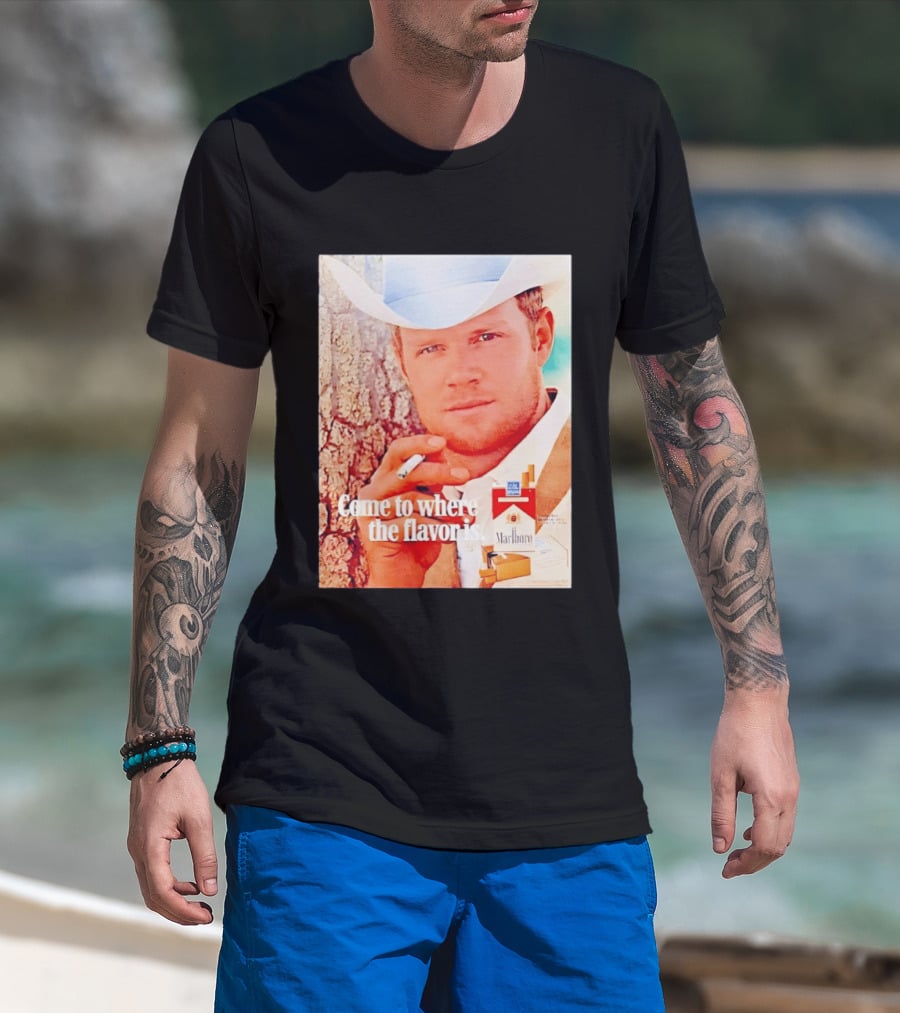 Come To Where The Flavor Is Marlboro Man Cowboy White Hat Cigarette T-Shirt