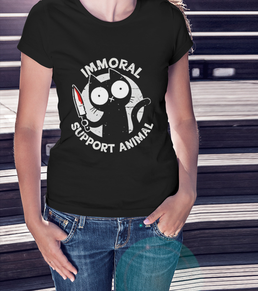 Immoral Support Animal Cat With Knife T-Shirt
