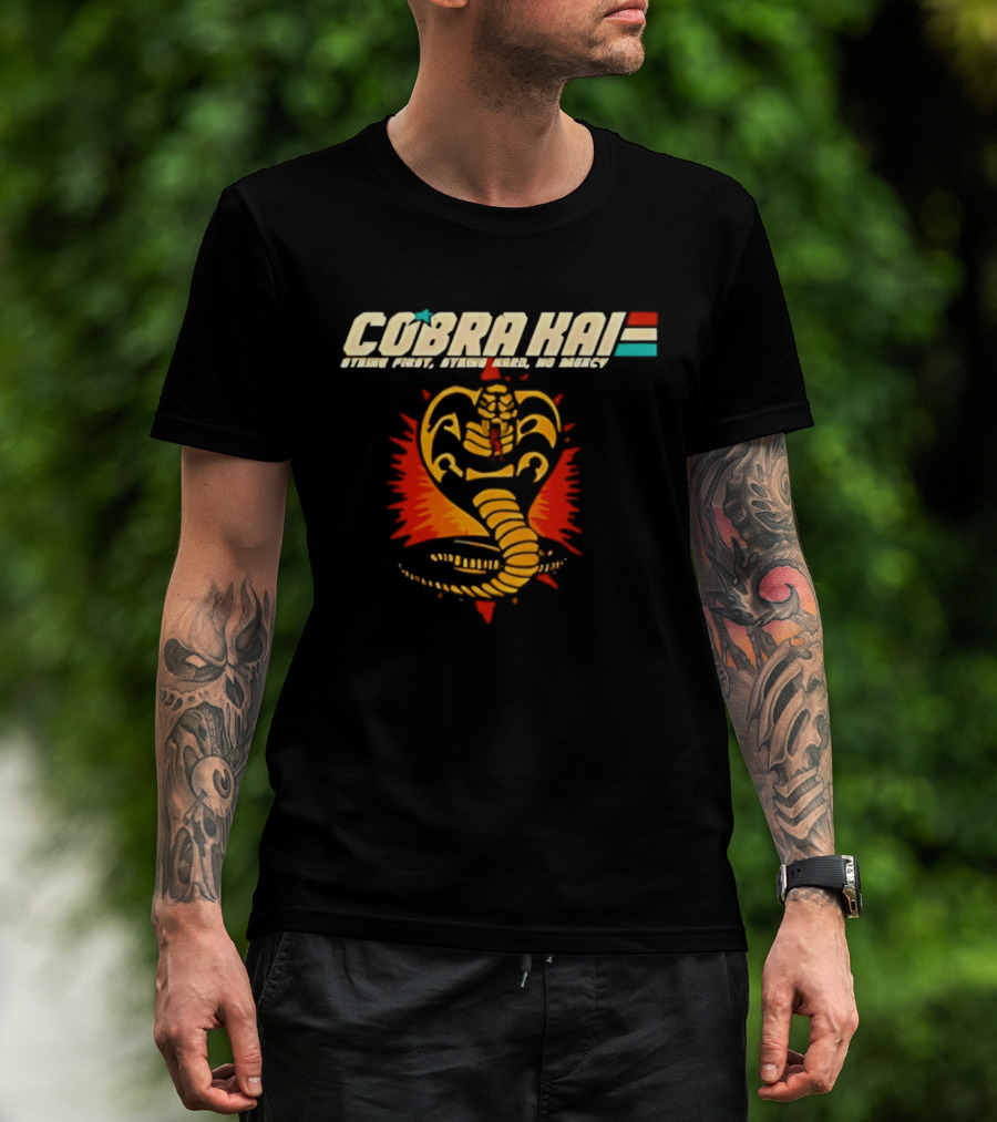 Cobra Kai Strike First Strike Hard No Mercy Iconic Cobra T-Shirt