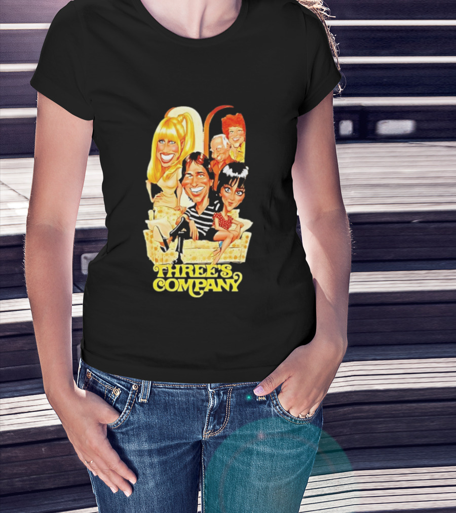 Threes Company 70s Caricature Cast Retro Sitting Couch T-Shirt