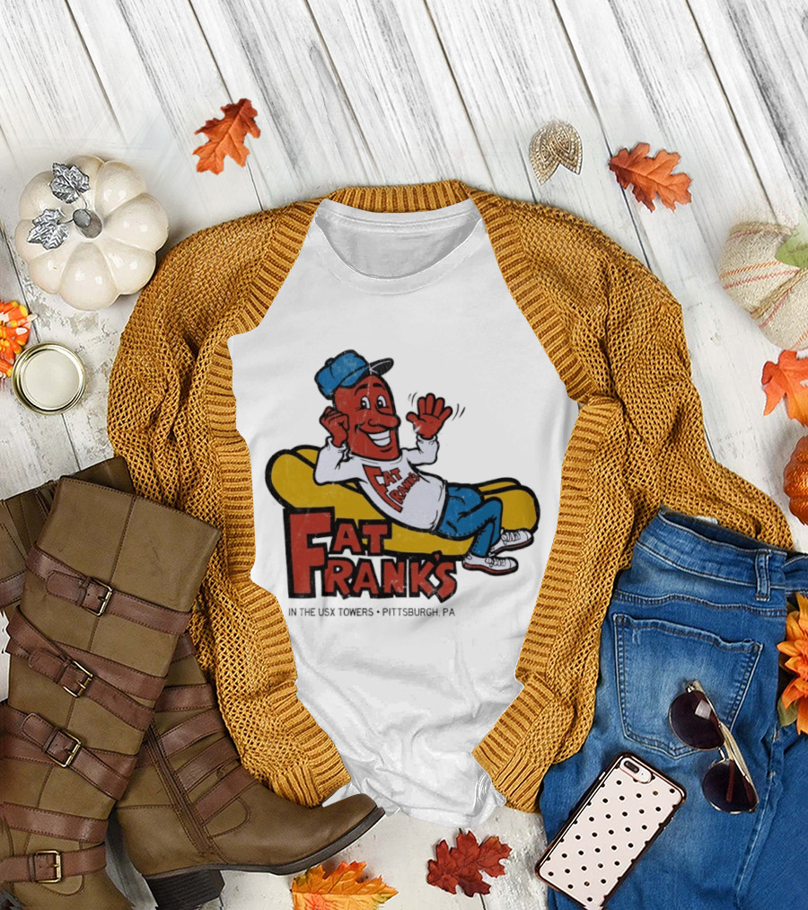 Fat Frank's In the USX Towers Pittsburgh PA Hot Dogs Retro Cartoon T-Shirt