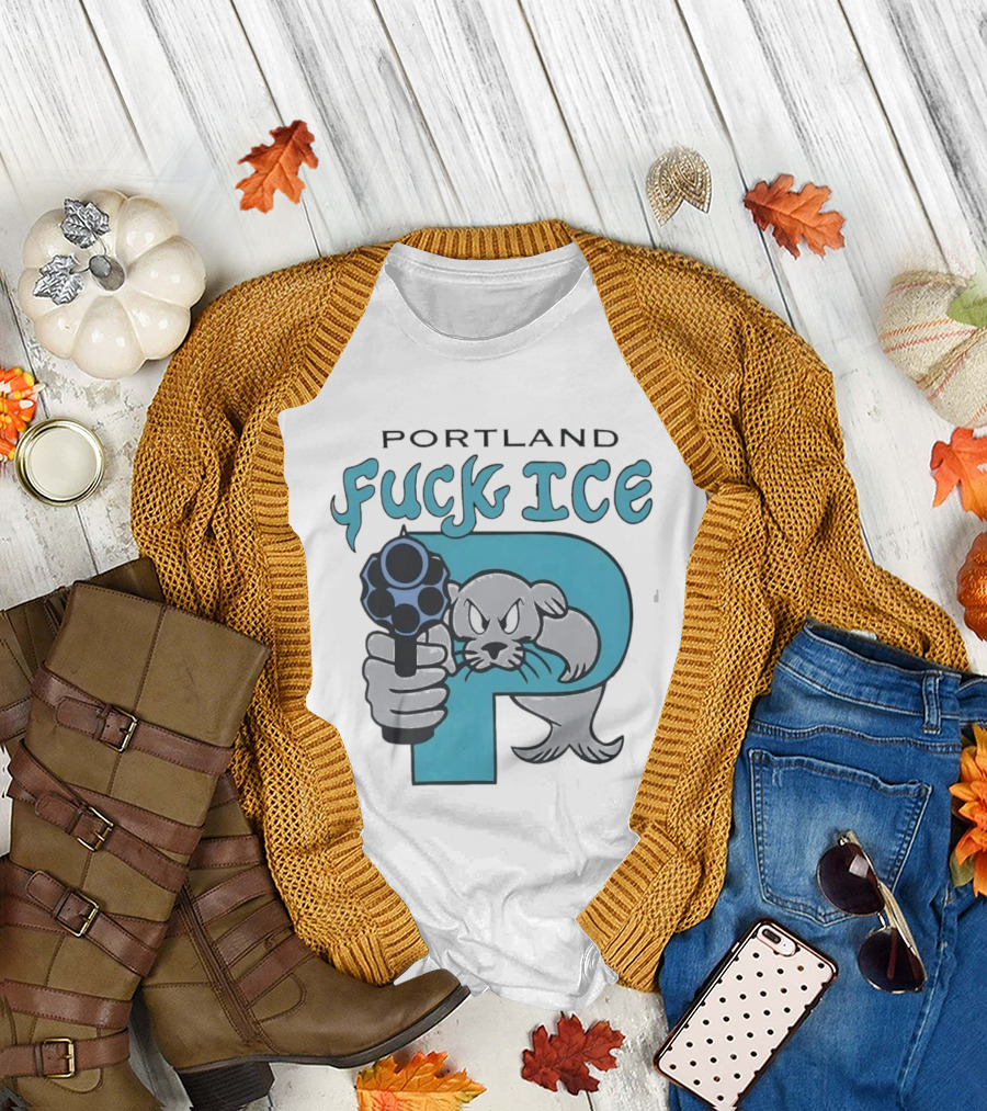 Portland Fuck ICE Seal Holding Revolver Protest T-Shirt