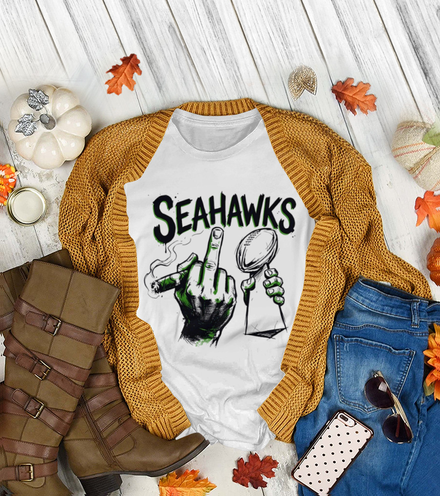 Seahawks Middle Finger Smoking Trophy 2025 T-Shirt