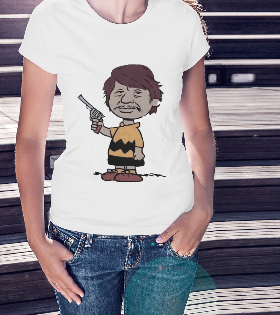 Charles Bronson Charlie Brown Mashup Character With Gun T-Shirt