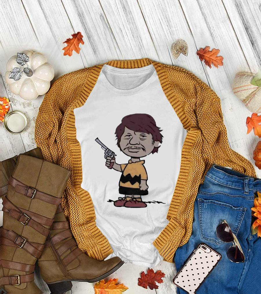 Charles Bronson Charlie Brown Mashup Character with Gun T-Shirt