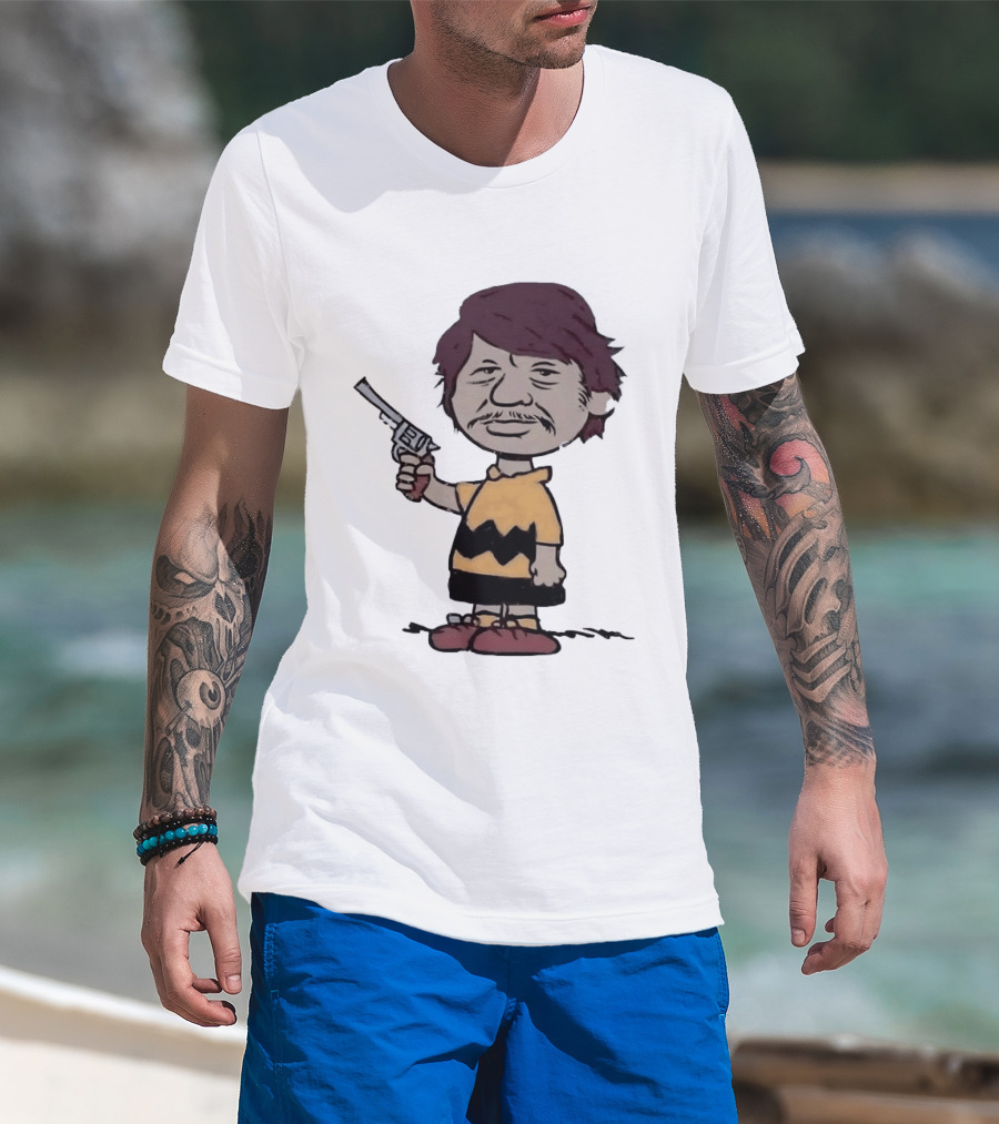 Charles Bronson Charlie Brown Mashup Character With Gun T-Shirt