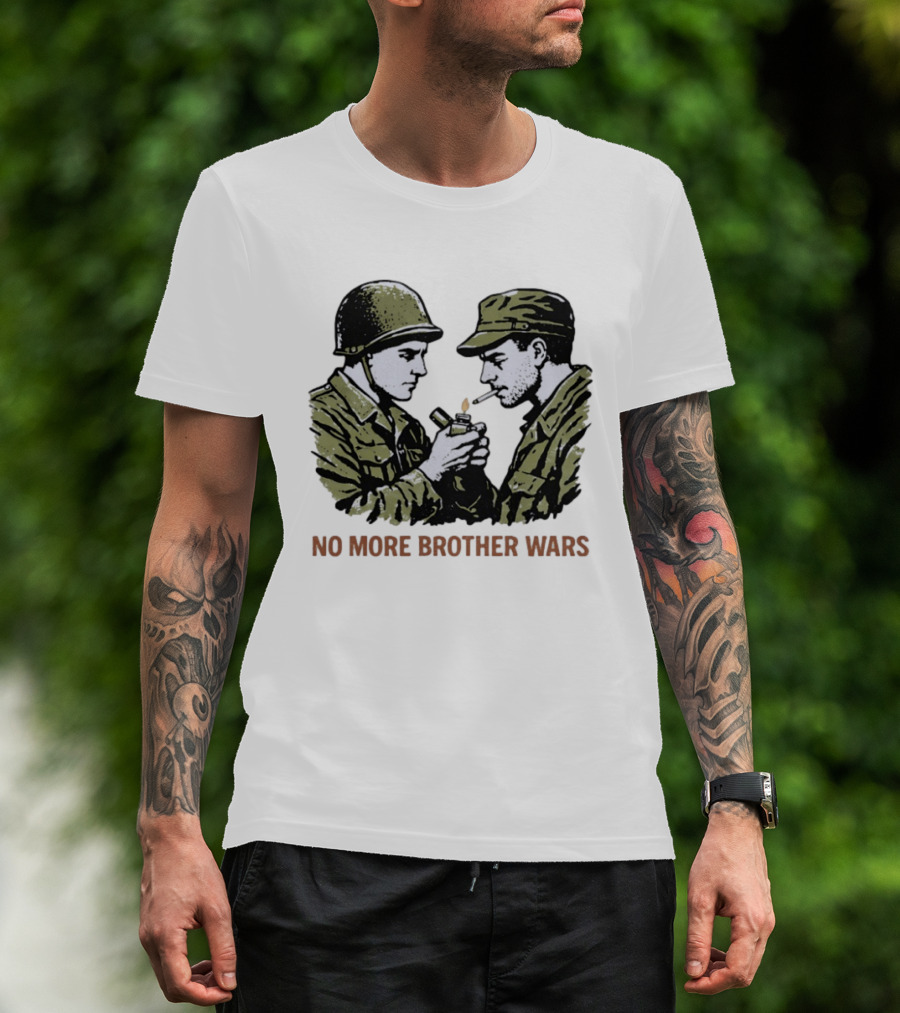 No More Brother Wars Soldiers Lighting Cigarette WWII Uniforms T-Shirt