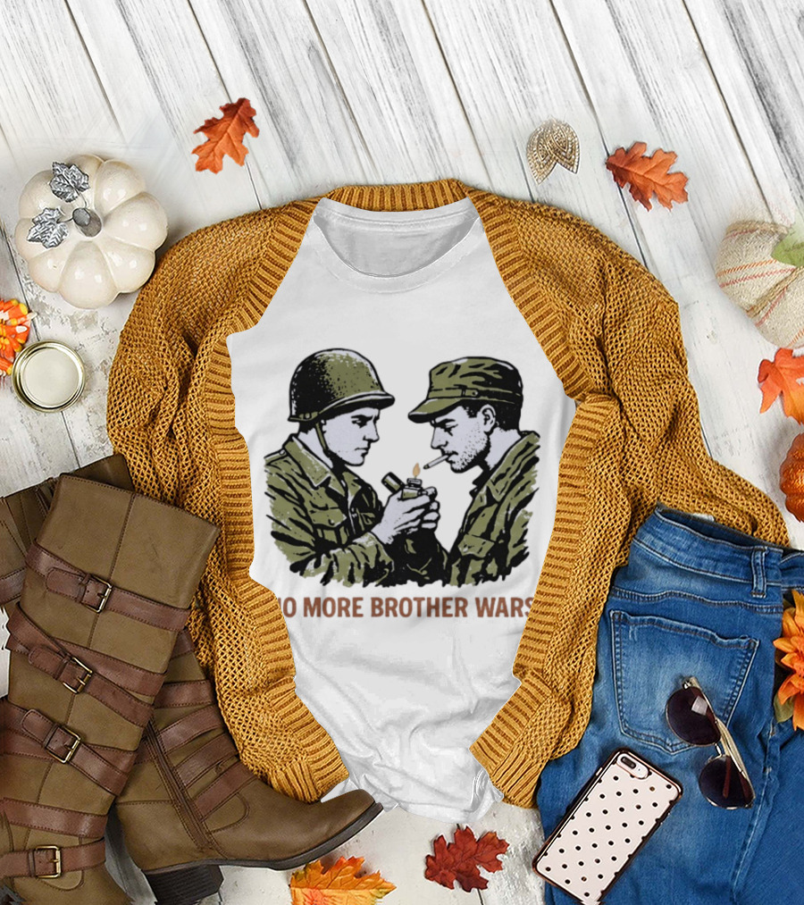 No More Brother Wars Soldiers Lighting Cigarette WWII Uniforms T-Shirt