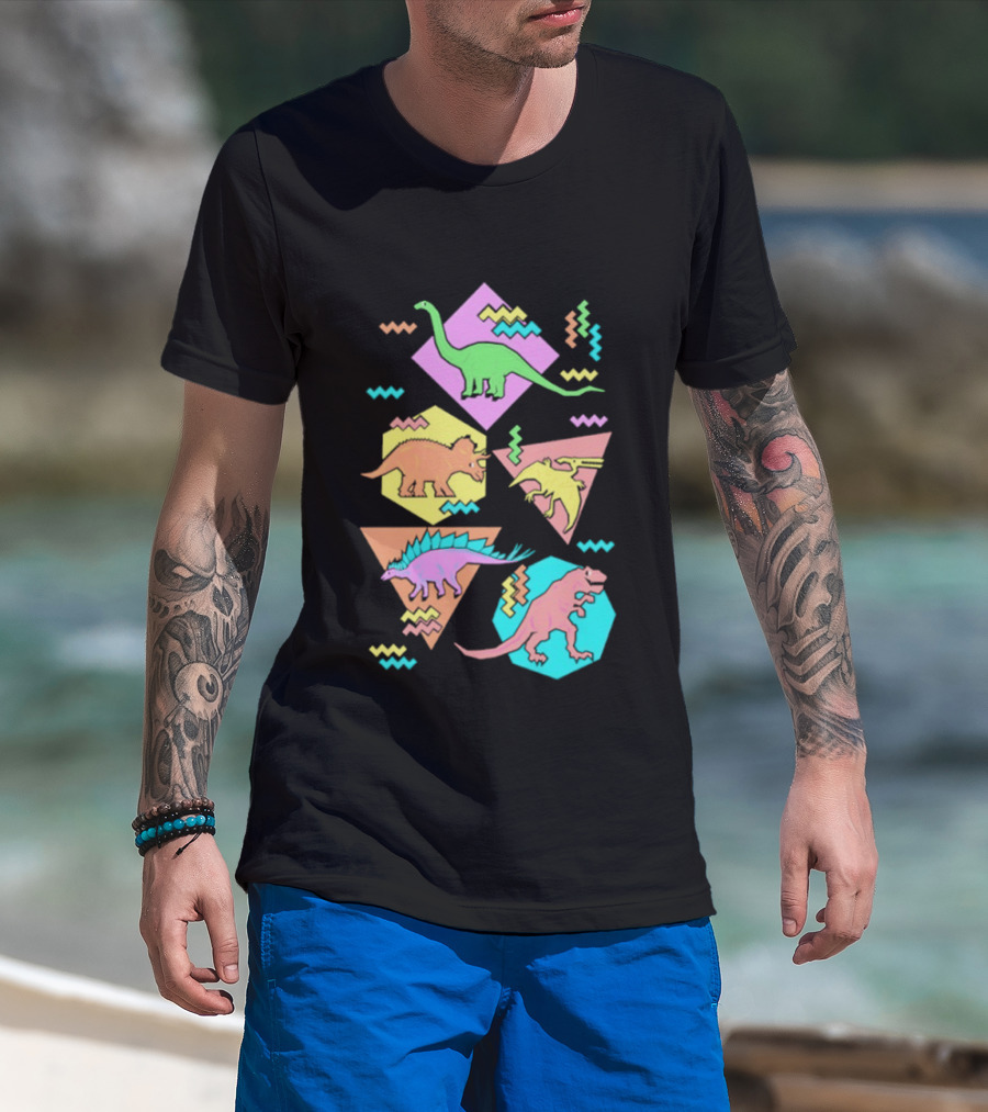 Brachiosaurus Triceratops Pterosauria Stegosaurus Tyrannosaurus Rex Cartoon Geometric T-Shirt