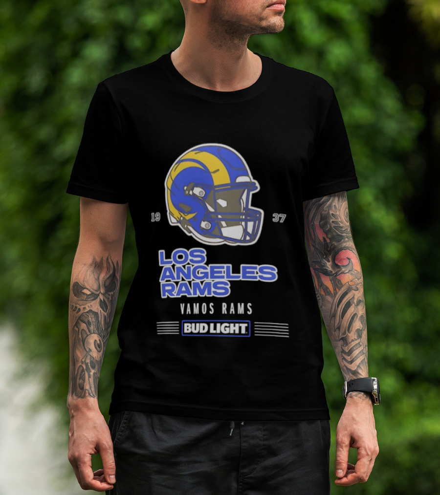 Los Angeles Rams Vamos Rams Bud Light 1937 Football Helmet T-Shirt