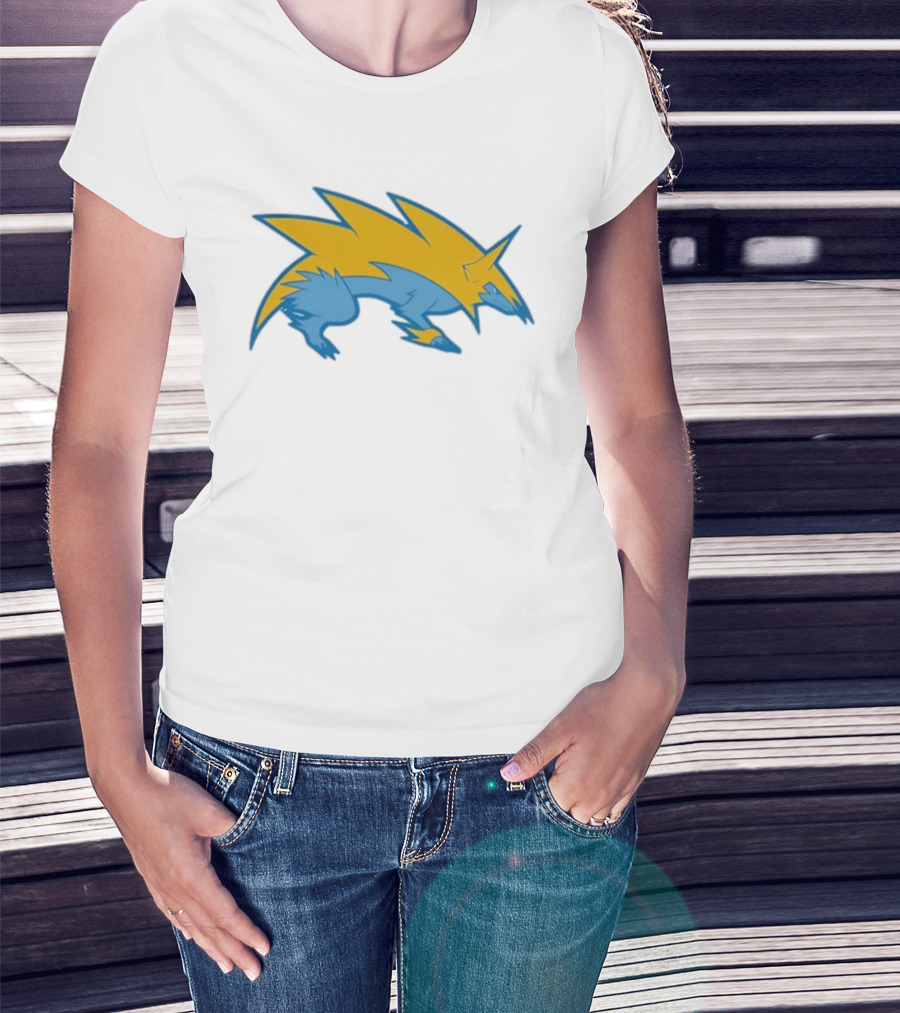 Blue Yellow Electric Wolf Lightning Creature T-Shirt