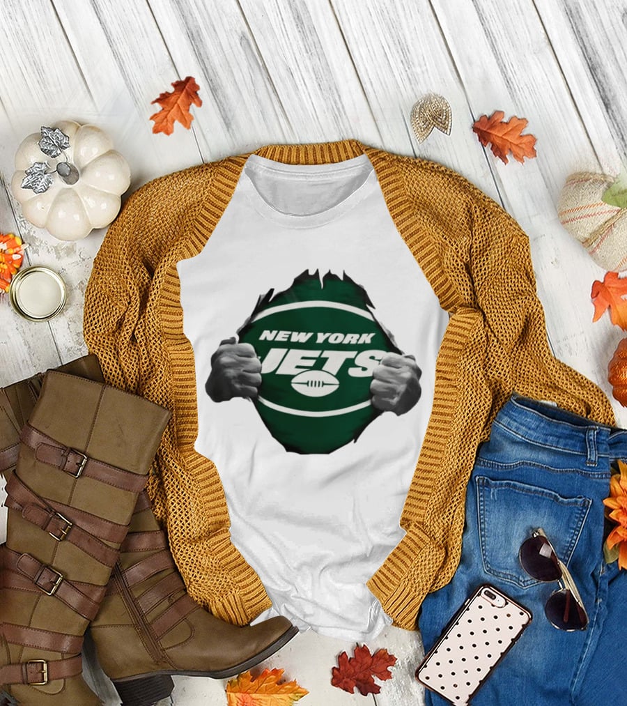 New York Jets Football Ripped Off Fist Reveal Fan Tearing T-Shirt