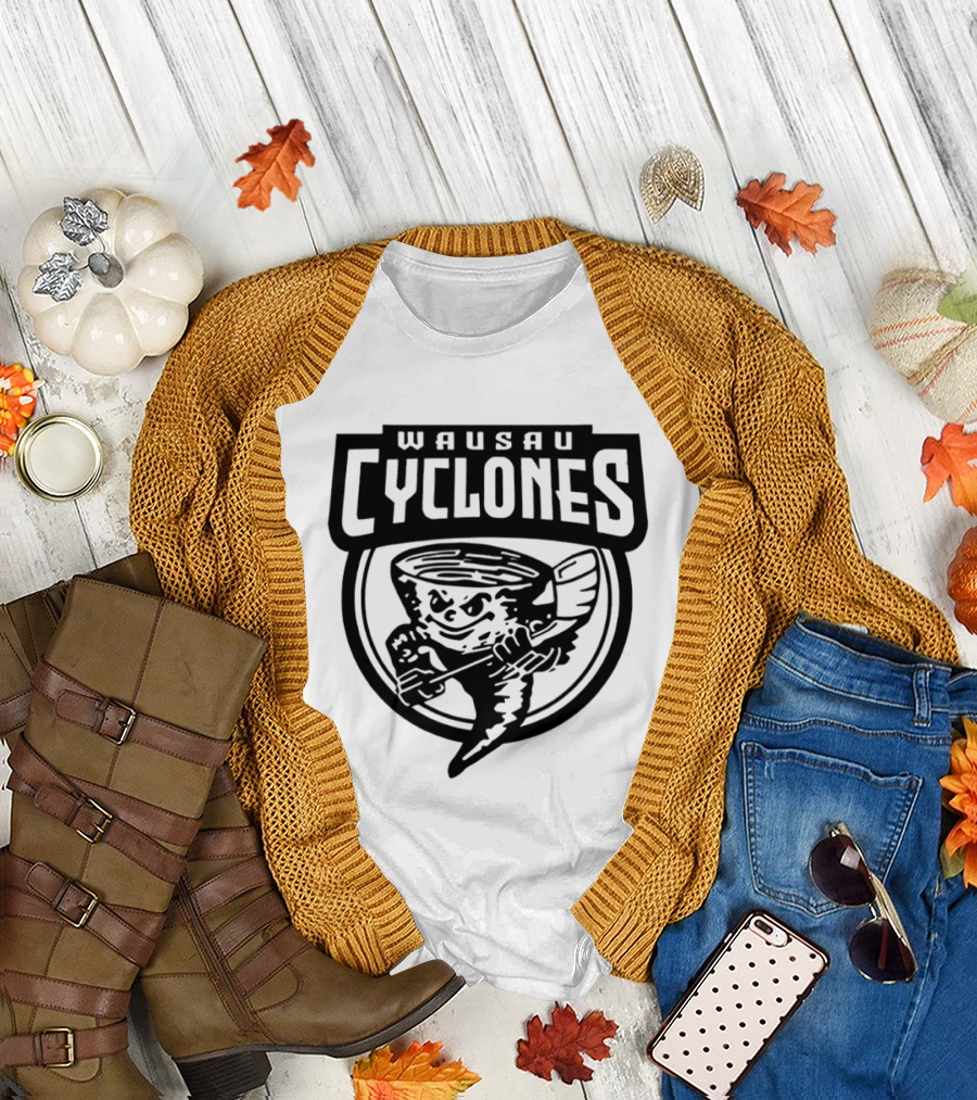 Wausau Cyclones Hockey 2025 Tornado Mascot Holding Stick T-Shirt