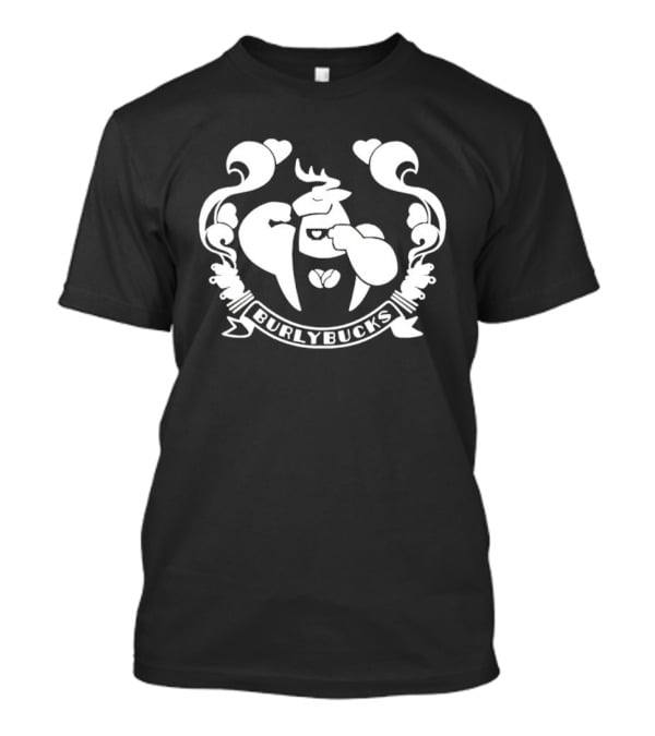 Burlybucks Muscular Deer Drinking Coffee Crest T-Shirt