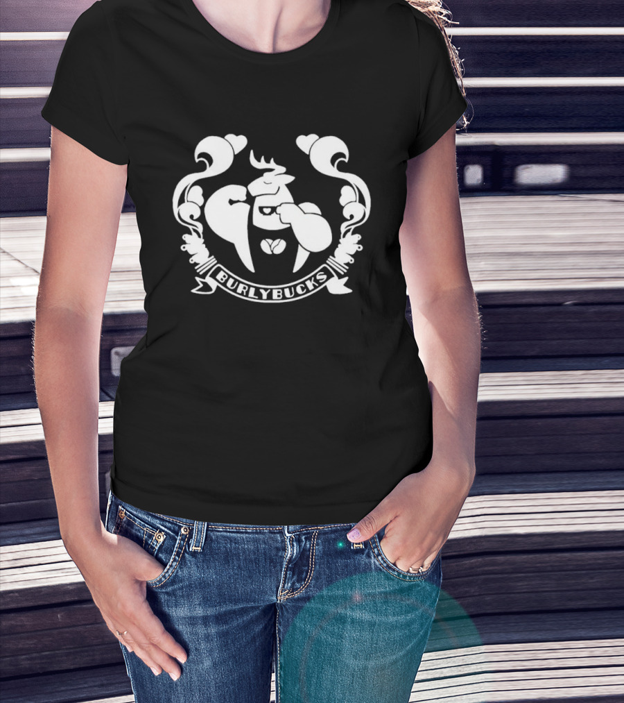 Burlybucks Muscular Deer Drinking Coffee Crest T-Shirt